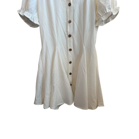 Hint Of Blush White Button-Up Short Sleeve Pleated Mini Dress Women's Size M - Picture 4 of 5